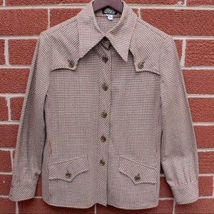 Vintage 70's Jacket Pointed Collar Tweed Plaid Med